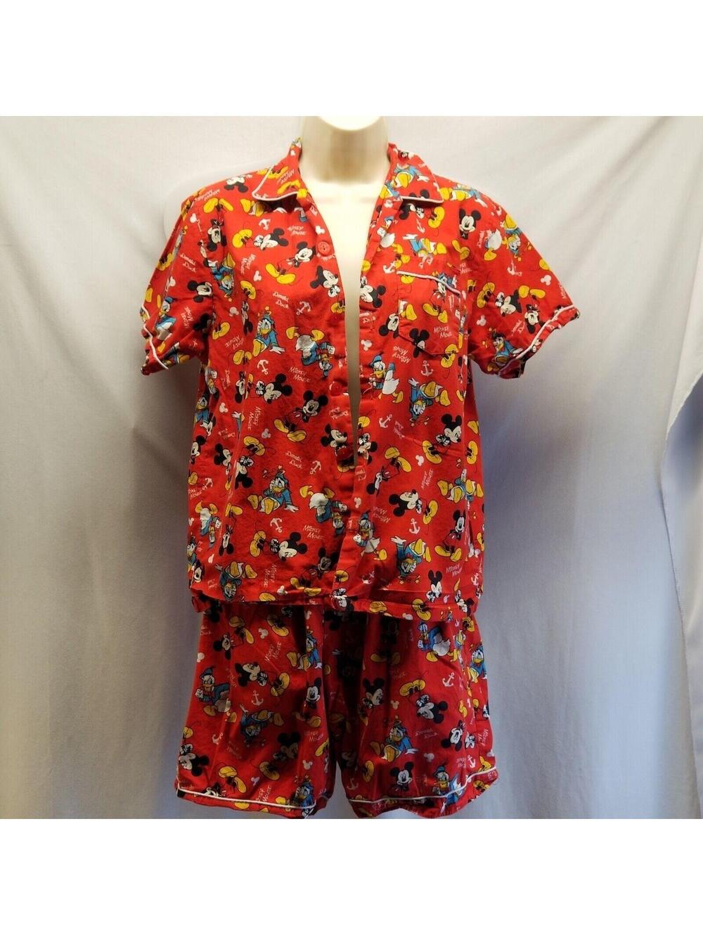 Cool Planet Disney Mickey & Donald Pajama Short Set Size XL Youth Button Up